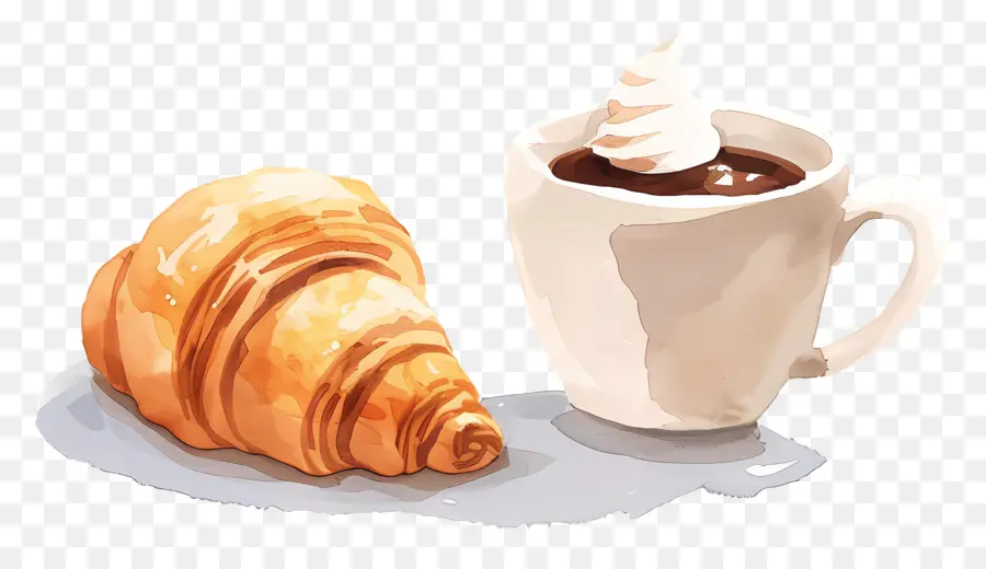 Croissant E Café，Chocolate Quente PNG