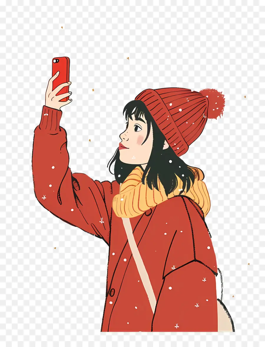 Menina Tirando Selfie，Selfie De Inverno PNG