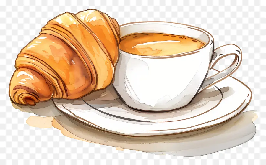 Croissant E Café，Pequeno Almoço PNG