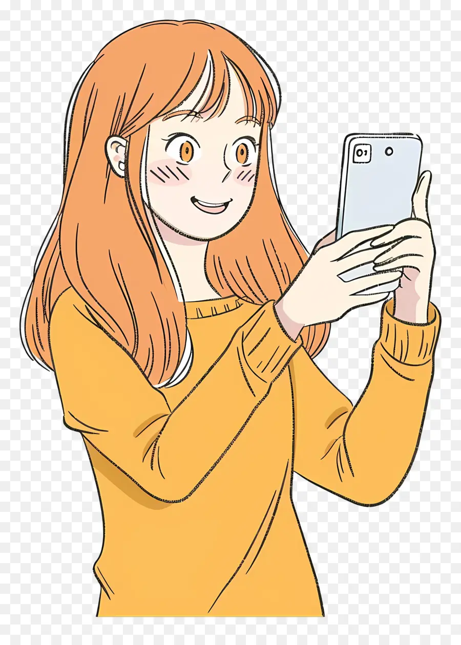 Menina Tirando Selfie，Smartphone PNG