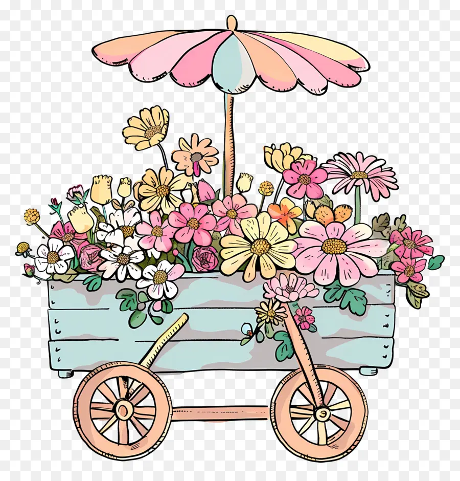 Carrinho Floral，Handdrawn PNG