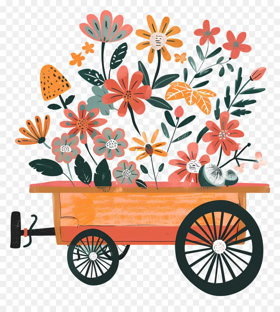 Carrinho Floral，Vagão Vintage PNG