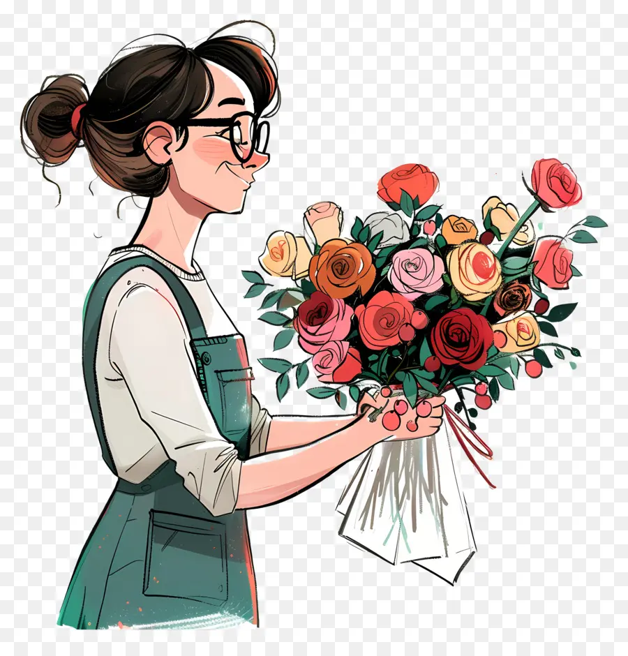 Florista Segurando O Buquê，Cartoon PNG