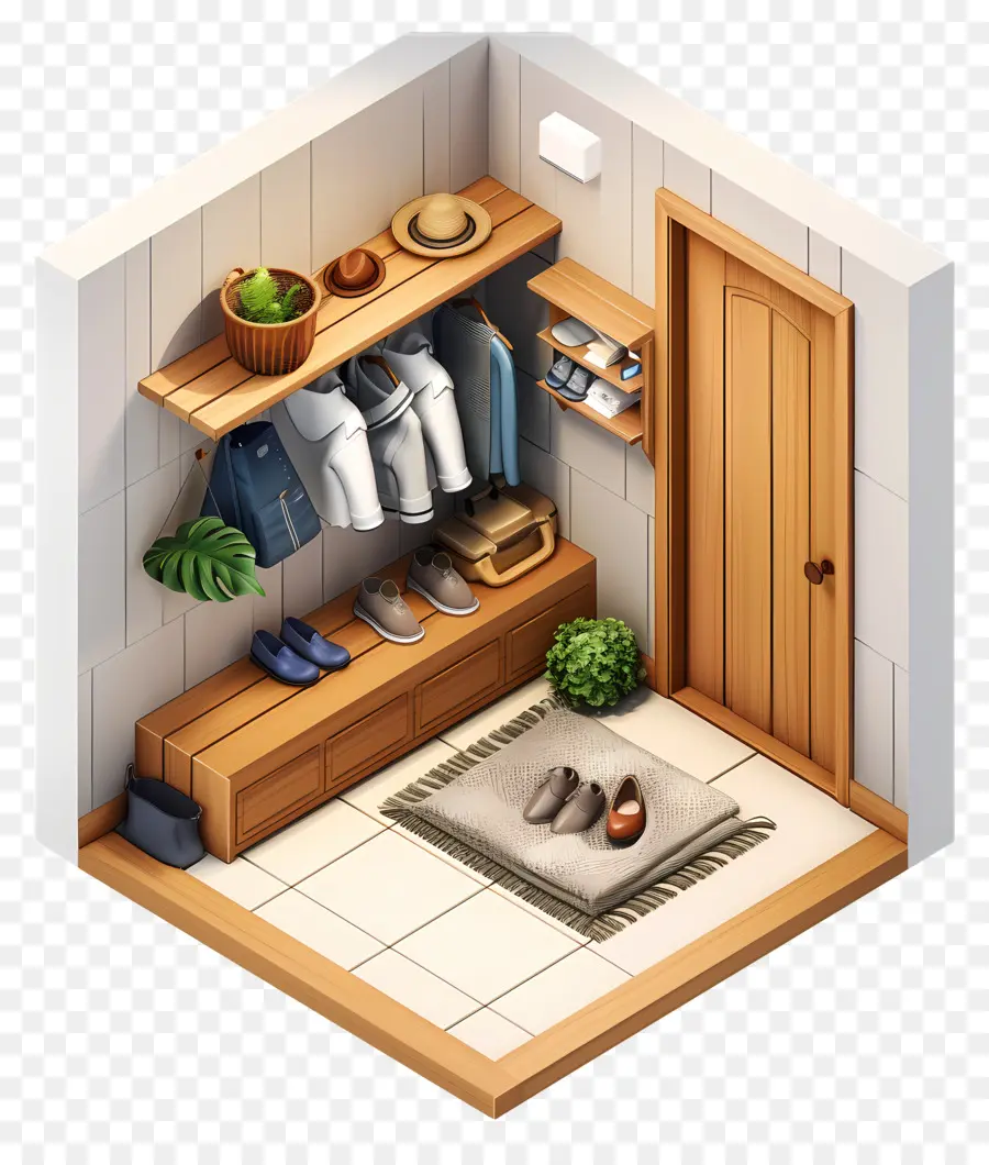 3d Mudroom，Móveis De Madeira PNG