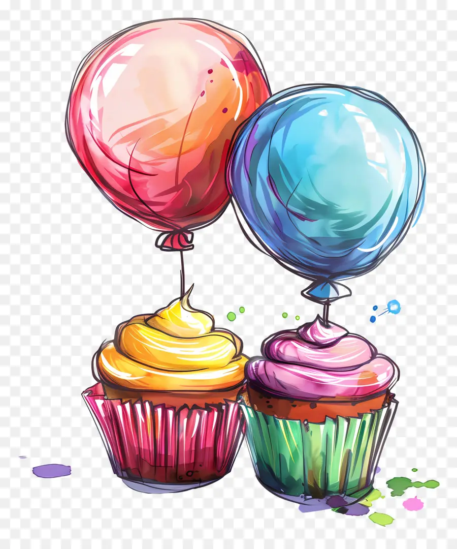 Cupcakes Com Balões，Balões PNG