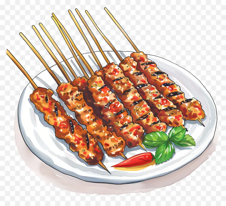 Satay，Espetos De Frango Grelhados PNG