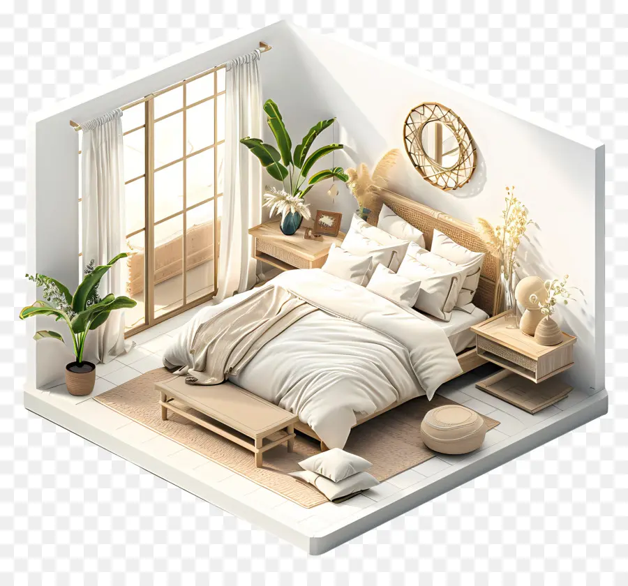 3d Quarto，Decoração Minimalista PNG