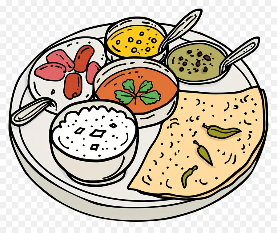 Thali Indiano，Comida Indiana PNG