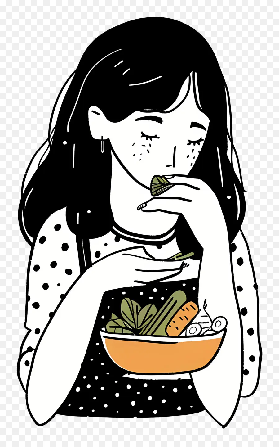 Menina Comendo Salada，Saudável PNG