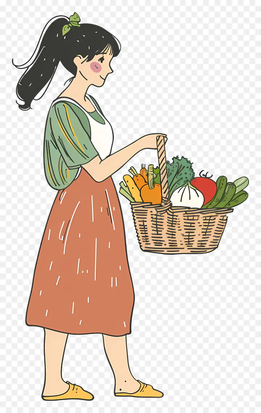 Menina Com Legumes，Cesta PNG