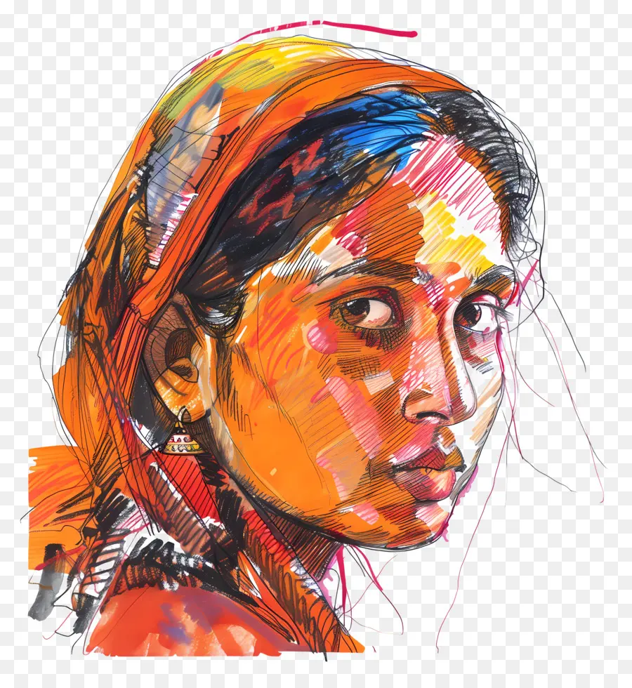 Mulher Marathi Indiana，Pintura De Retrato PNG