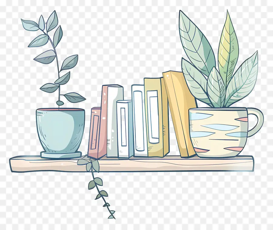 Livros E Plantas Em Uma Prateleira，Livros PNG