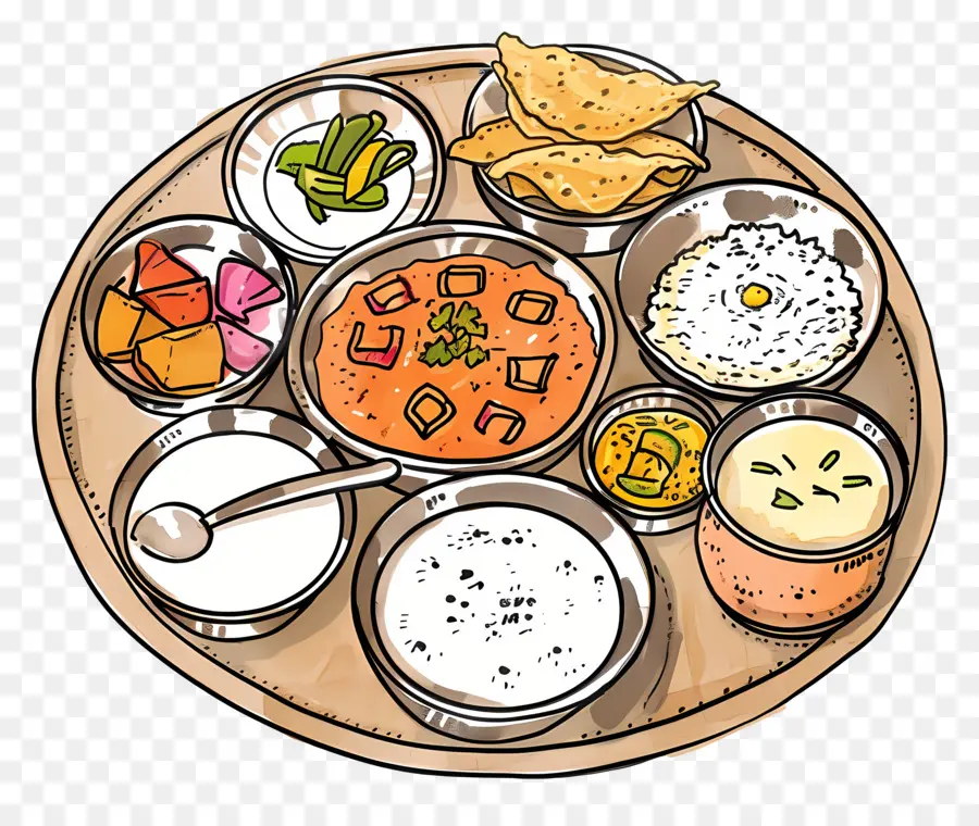 Thali Indiano，Bandeja De Comida PNG