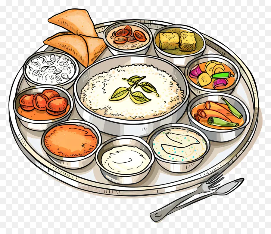 Thali Indiano，A Culinária Indiana PNG