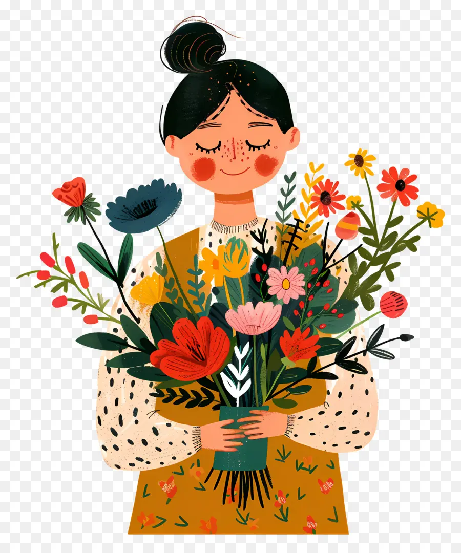 Menina Com Flores，Garota PNG