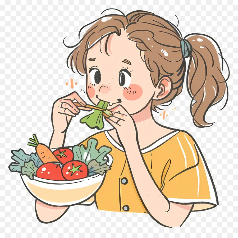 Menina Comendo Salada，Vegetais PNG