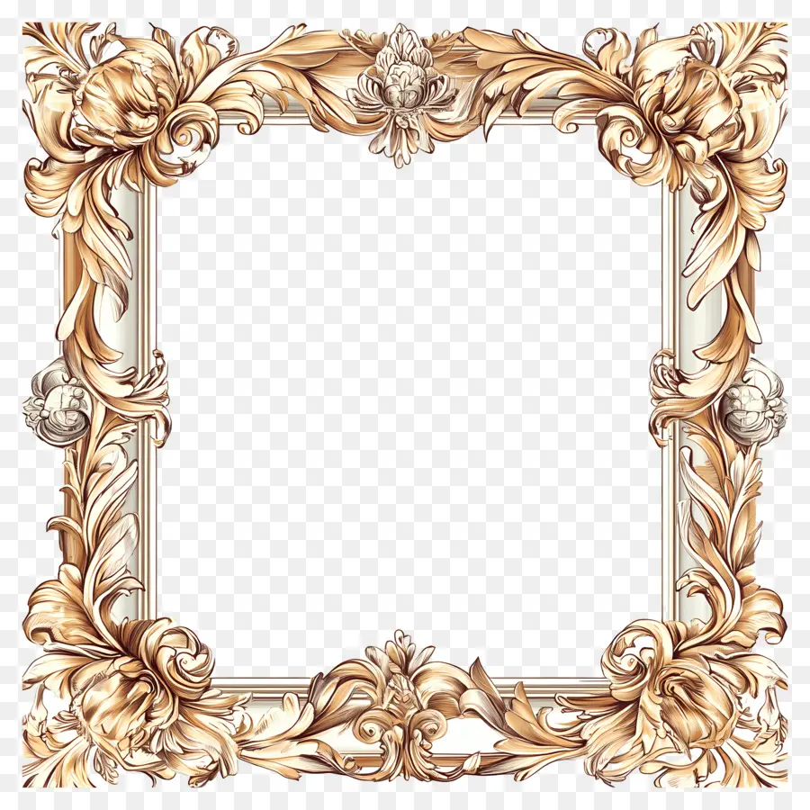 Moldura Floral Dourada，Decorativo PNG