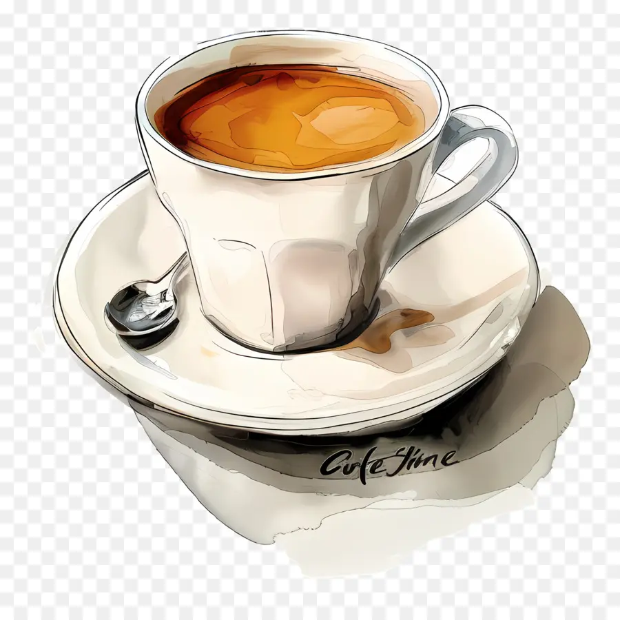 Café Hora，Pintura Em Aquarela PNG