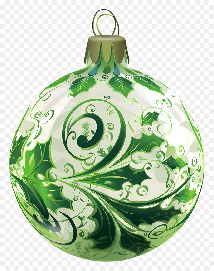 Enfeite De Natal，Padrão Floral Verde E Branco PNG