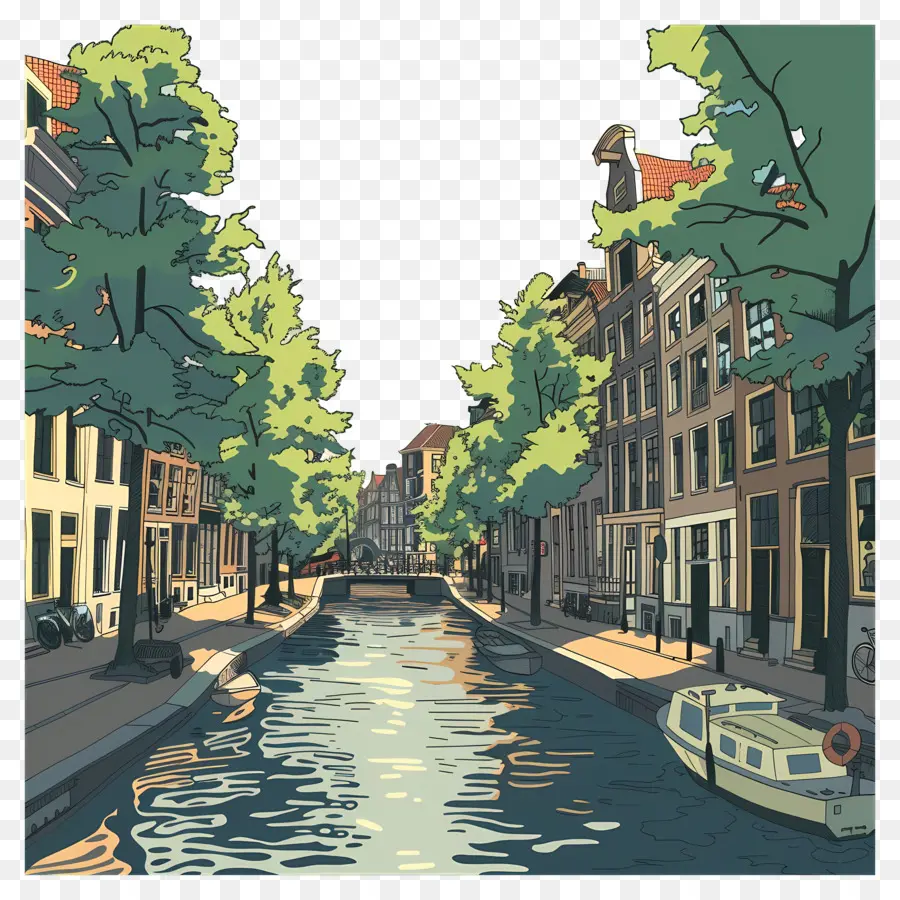 Canais De Amsterdã，Pintura Em Aquarela PNG