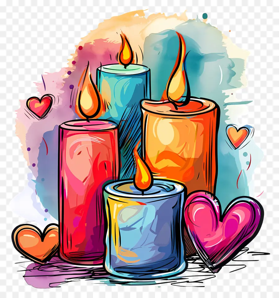 Velas Coloridas，Corações PNG