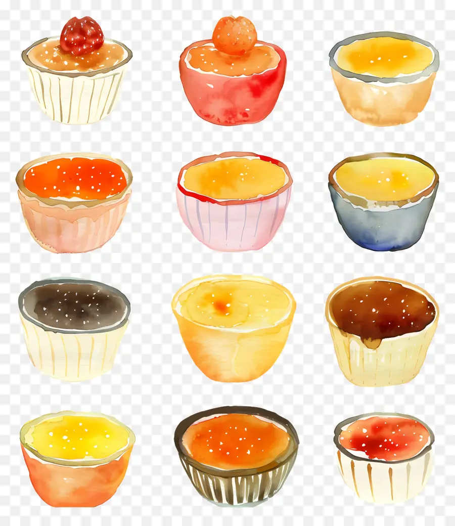 Crème Brûlée，Ilustrações Em Aquarela PNG