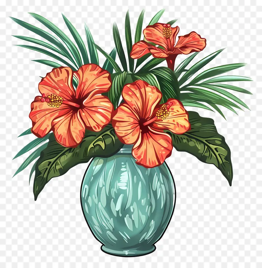 Flores De Hibisco，Vaso PNG