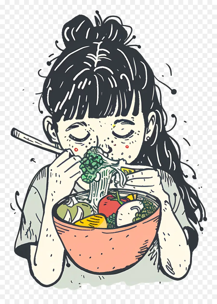 Menina Comer，Macarrões PNG