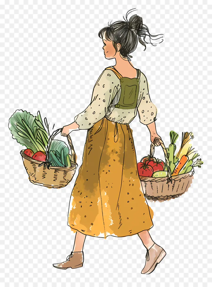 Menina Com Legumes，Cesta PNG