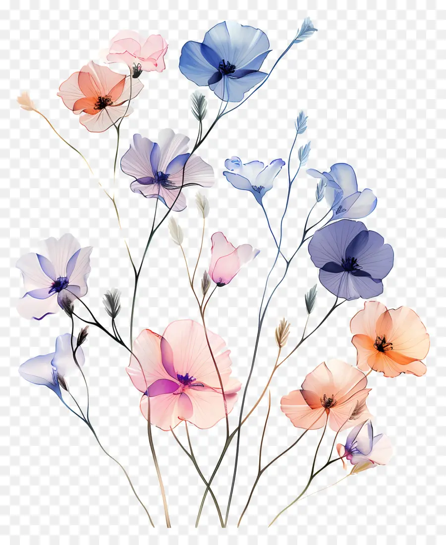 Flores Coloridas，Folhas PNG