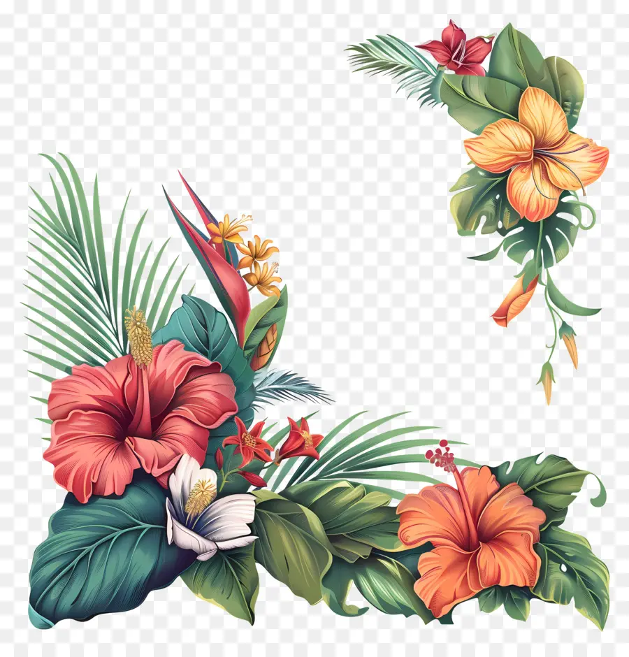 Flor Tropical，Fronteira Floral Vintage PNG