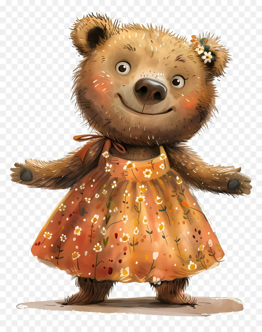 Desenho Animado Do Urso，Vestido Floral PNG