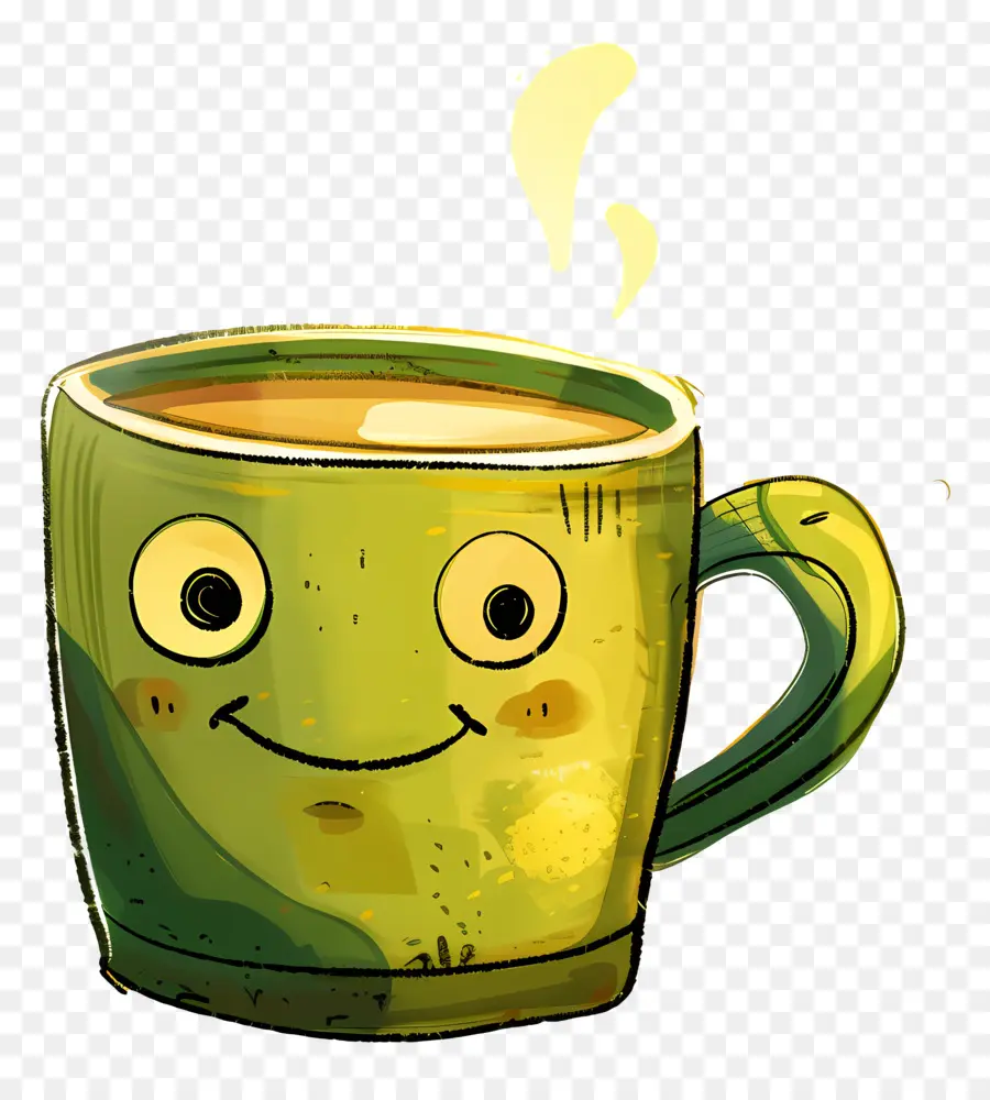 Cartoon Xícara De Café，Verde Caneca PNG