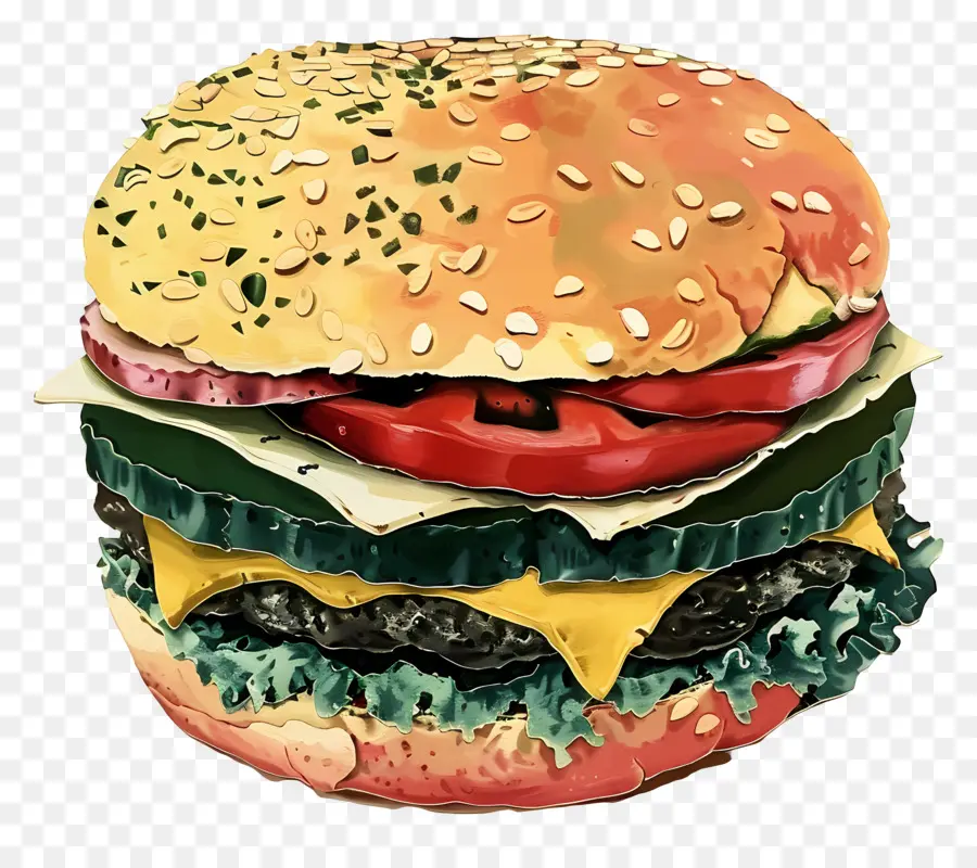 Hamburger，Ilustração Em Aquarela PNG