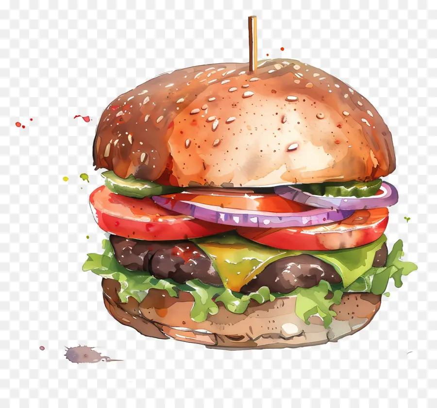 Burger，Pintura Em Aquarela PNG