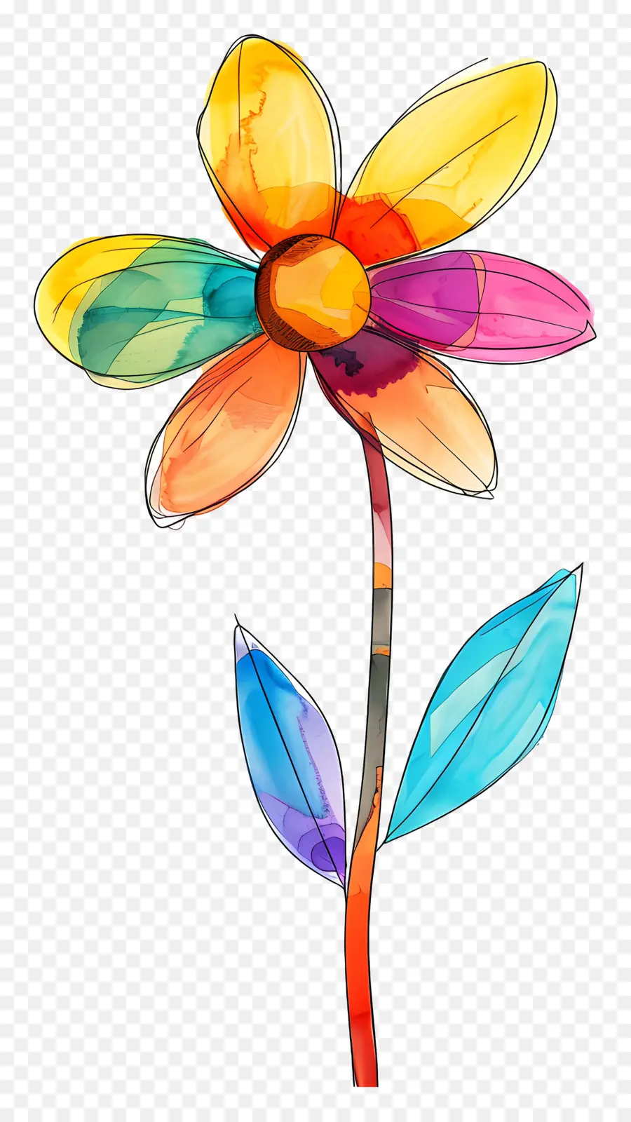 Flor Com Haste，Aquarela Flor PNG