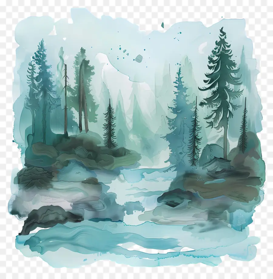 Paisagem Da Floresta，Pintura Em Aquarela PNG