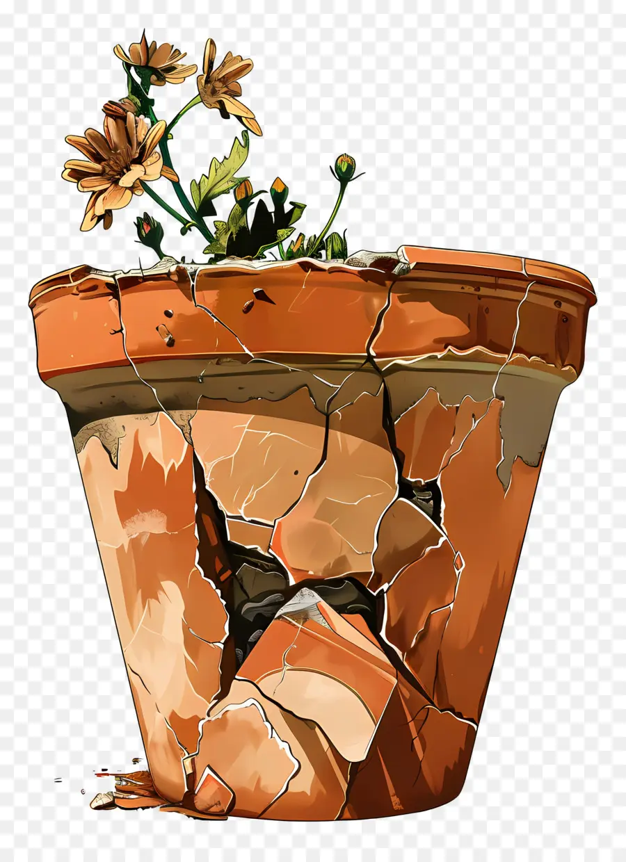 Vaso De Flores Quebrado，Pot De Barro Rachado PNG