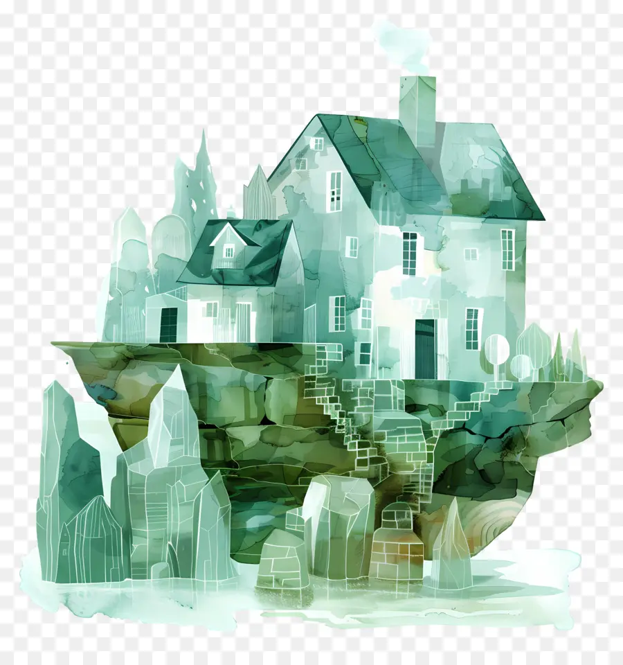 O Modern House，Pintura Em Aquarela PNG