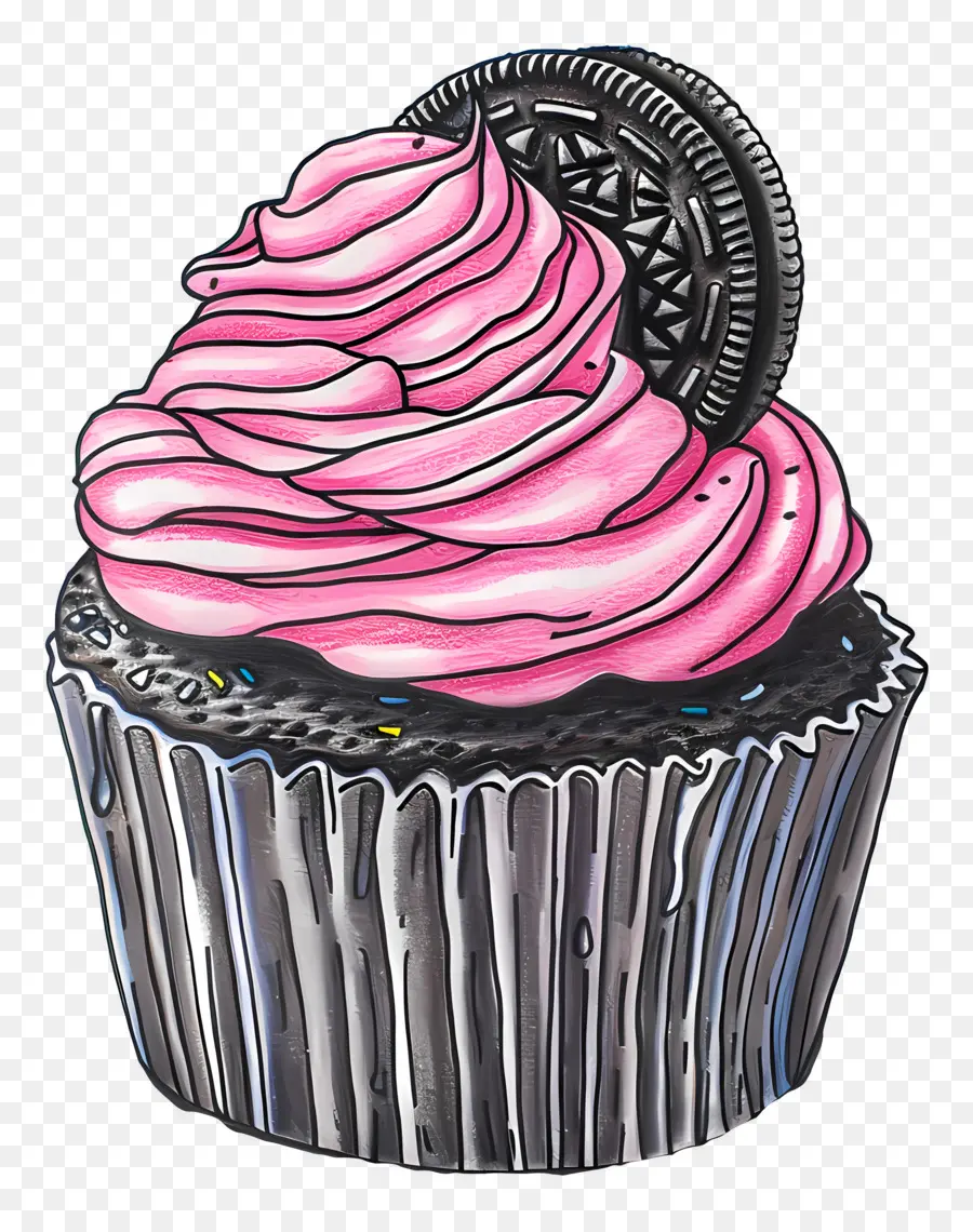 Cupcake De Oreo，Cor De Rosa Cupcake PNG