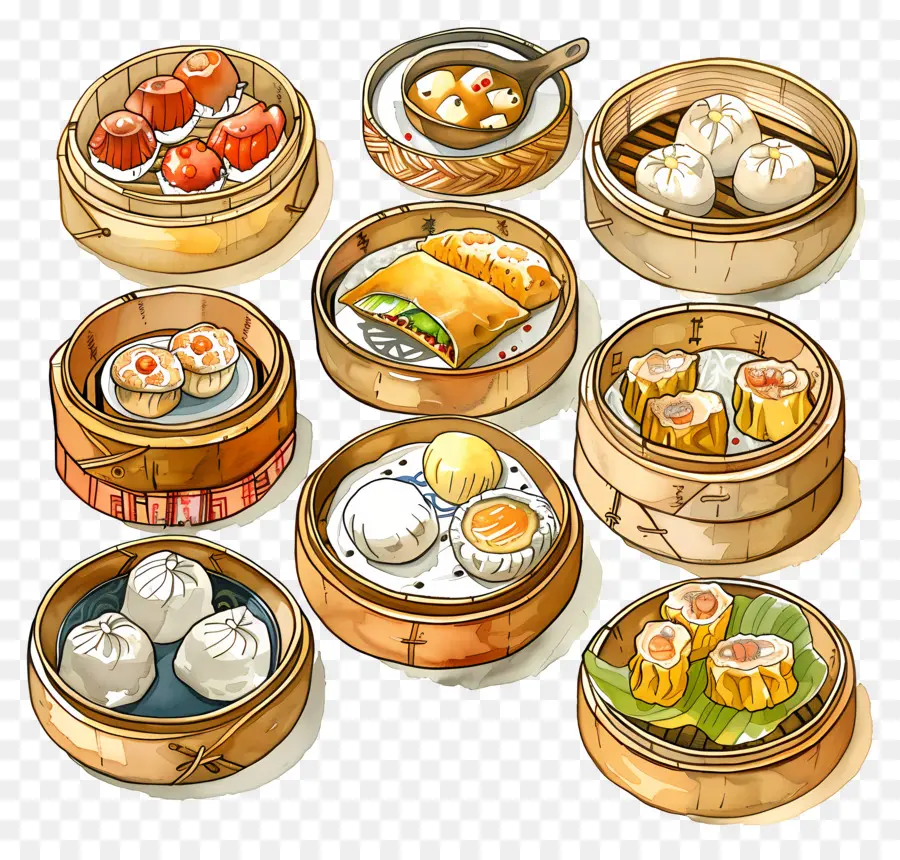 Dim Sum，Cestas De Vapor PNG