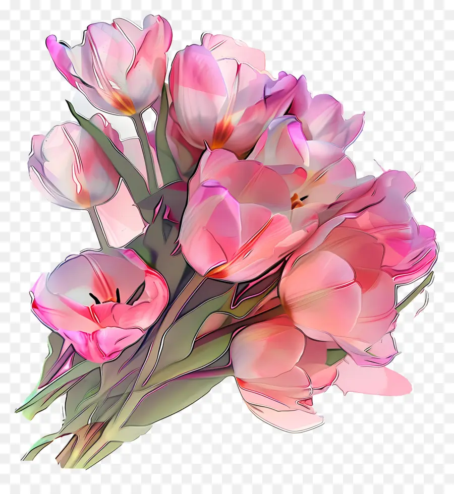 Tulipas Cor De Rosa，Buquê PNG