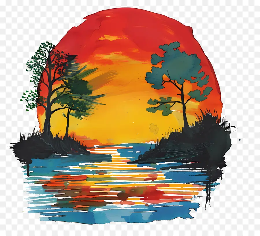 Cena Do Pôr Do Sol，Pintura Ao Pôr Do Sol PNG