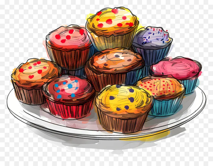 Muffins，Bolinhos Coloridos PNG