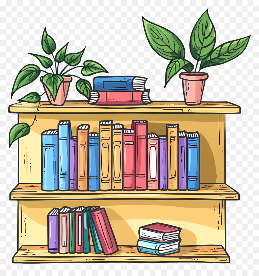 Móveis De Prateleira，Livros E Plantas PNG