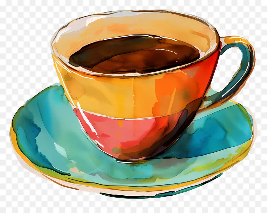 Xícara De Café，Xícara E Pires Coloridos PNG