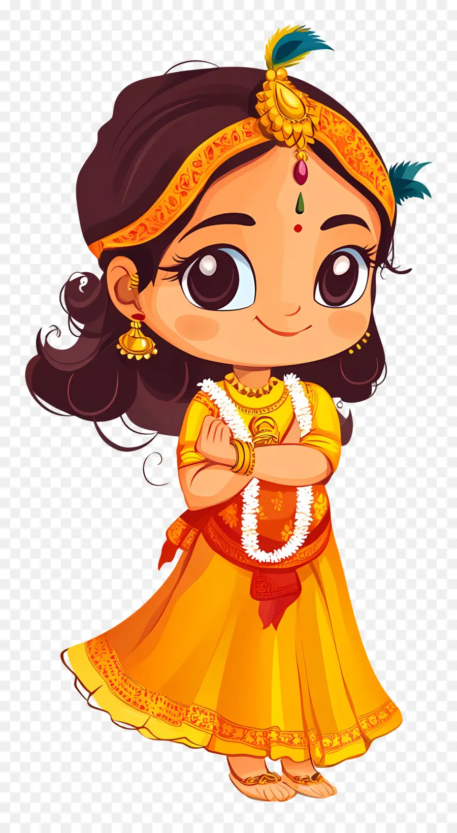 Janmashtami，Linda Garota Em Vestido Tradicional PNG