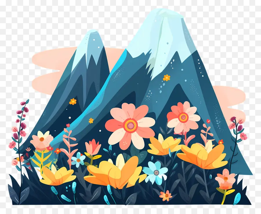 Montanha Dos Desenhos Animados，Montanhas E Flores PNG