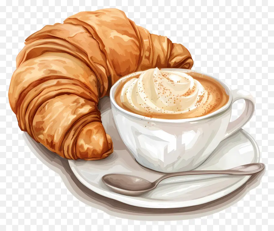 Croissant Com Café，Café E Croissant PNG