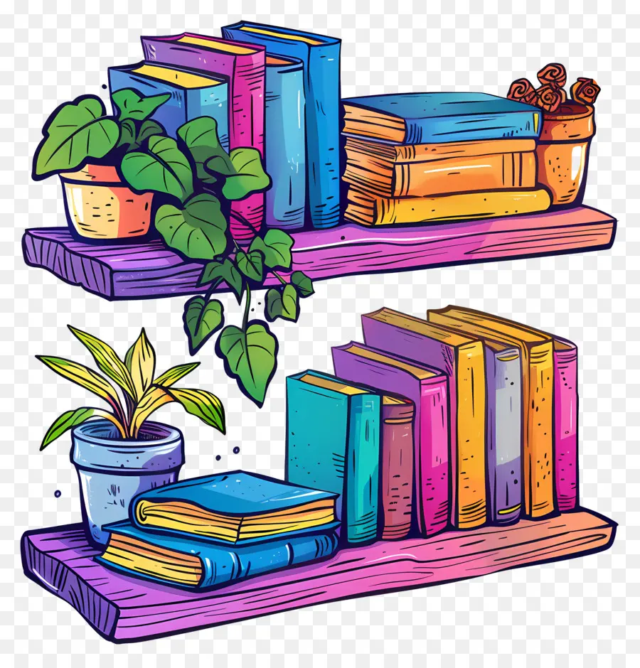 Móveis De Prateleira，Livros E Plantas PNG